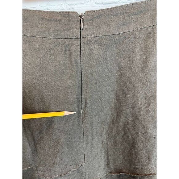 SANDRO green gray khaki linen rayon A-line frill skirt size 18W - Picture 6 of 7